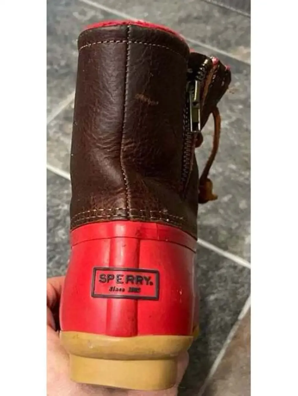 Sperry Saltwater Red Brown Duck Rain Boots Size 9.5